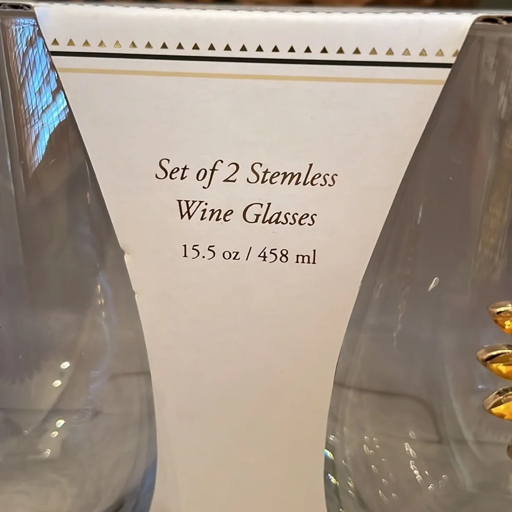 🍷Set of 2 Sunflower 🌻 Bejeweled Stemless Wine Glasses 🍷NEW IN BOX! - Picture 6 of 10